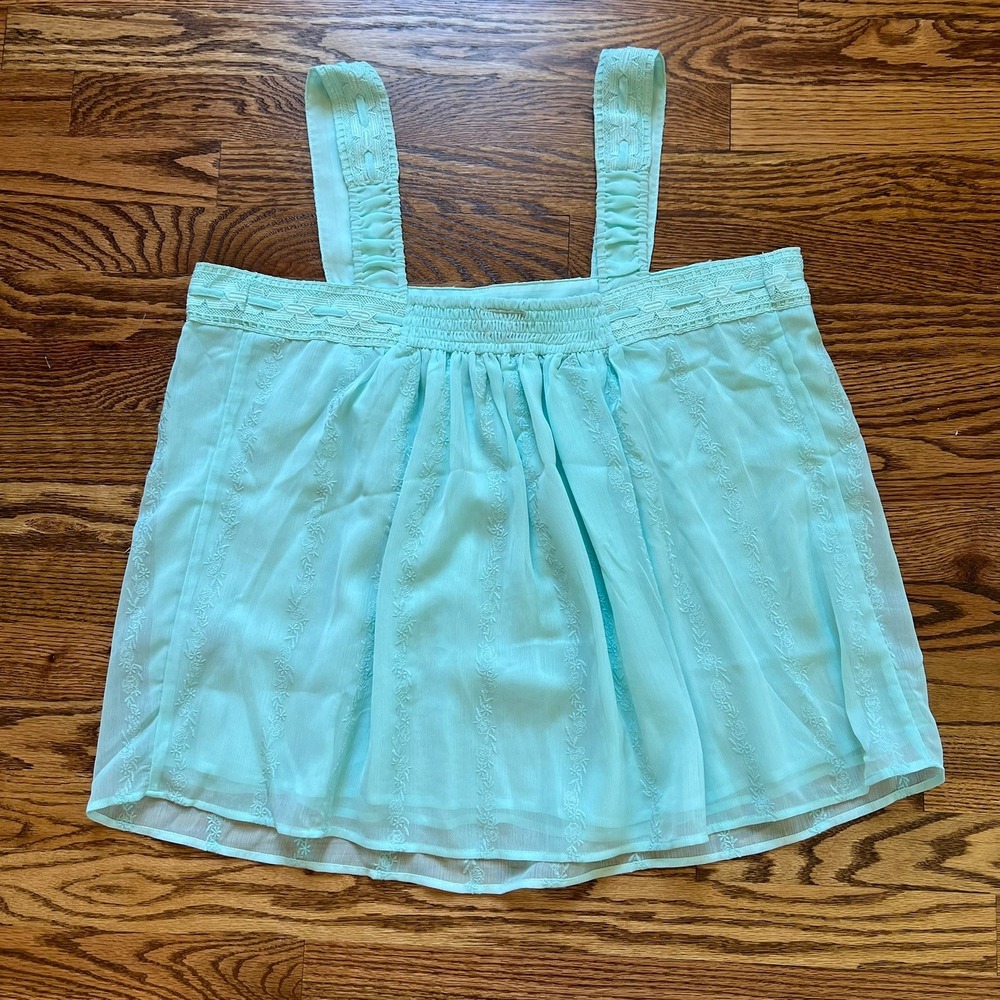 Torrid Aqua Embroidered Chiffon Crochet Lace Trim Tank Women NWT 00 M/L - Picture 4 of 6